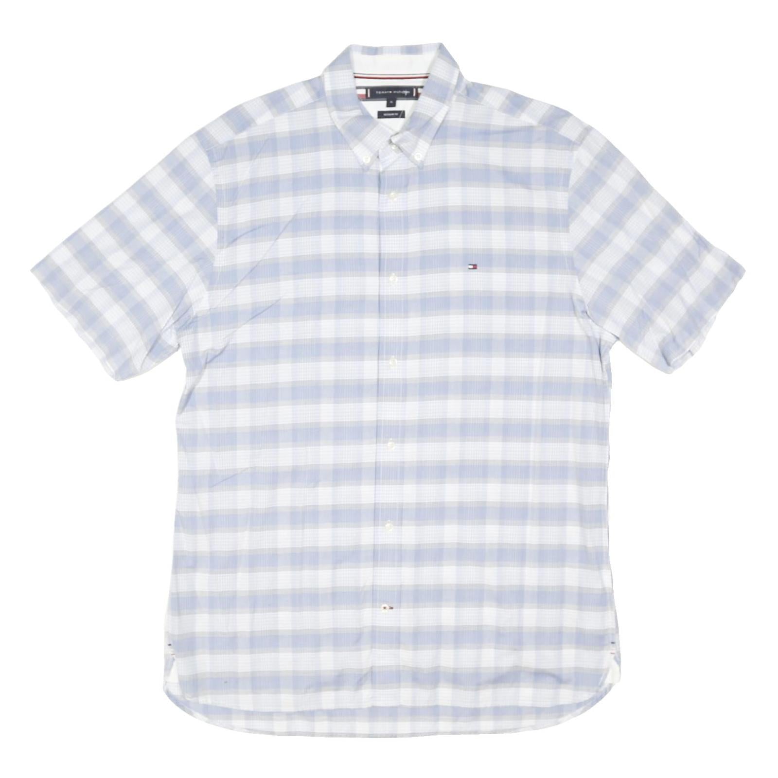 TOMMY HILFIGER Mens Blue & White Check Shirt XL Casual Summer Cotton Blend