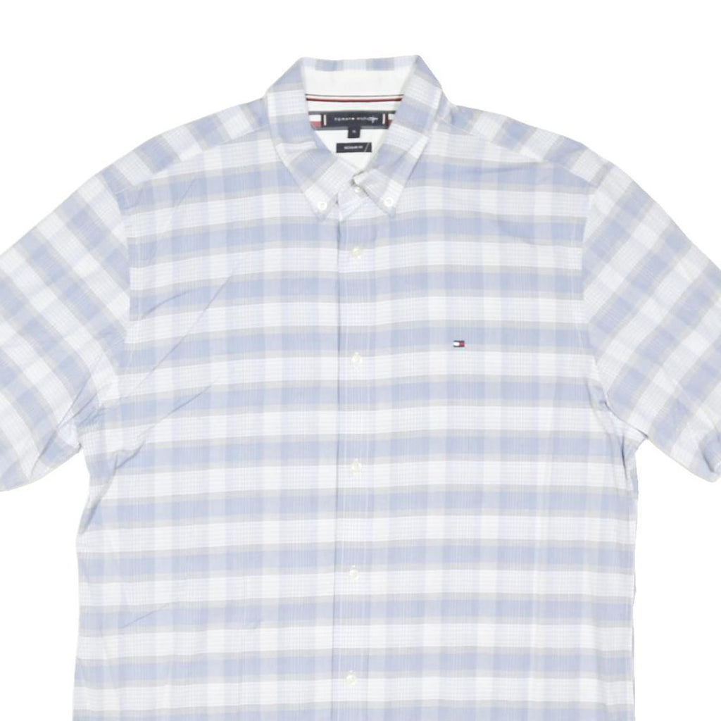 TOMMY HILFIGER Mens Blue & White Check Shirt XL Casual Summer Cotton Blend