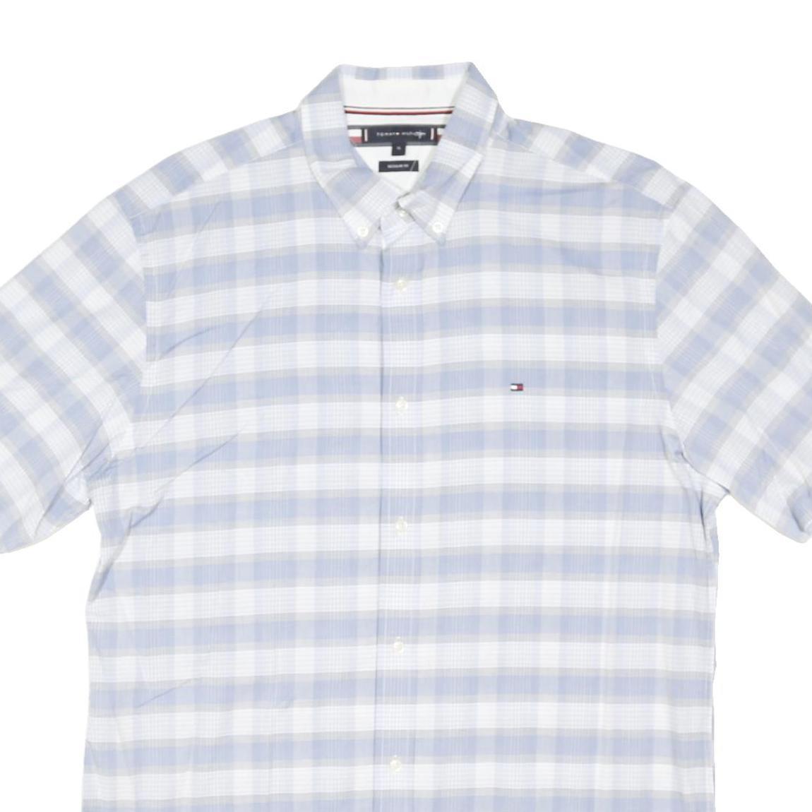 TOMMY HILFIGER Mens Blue & White Check Shirt XL Casual Summer Cotton Blend