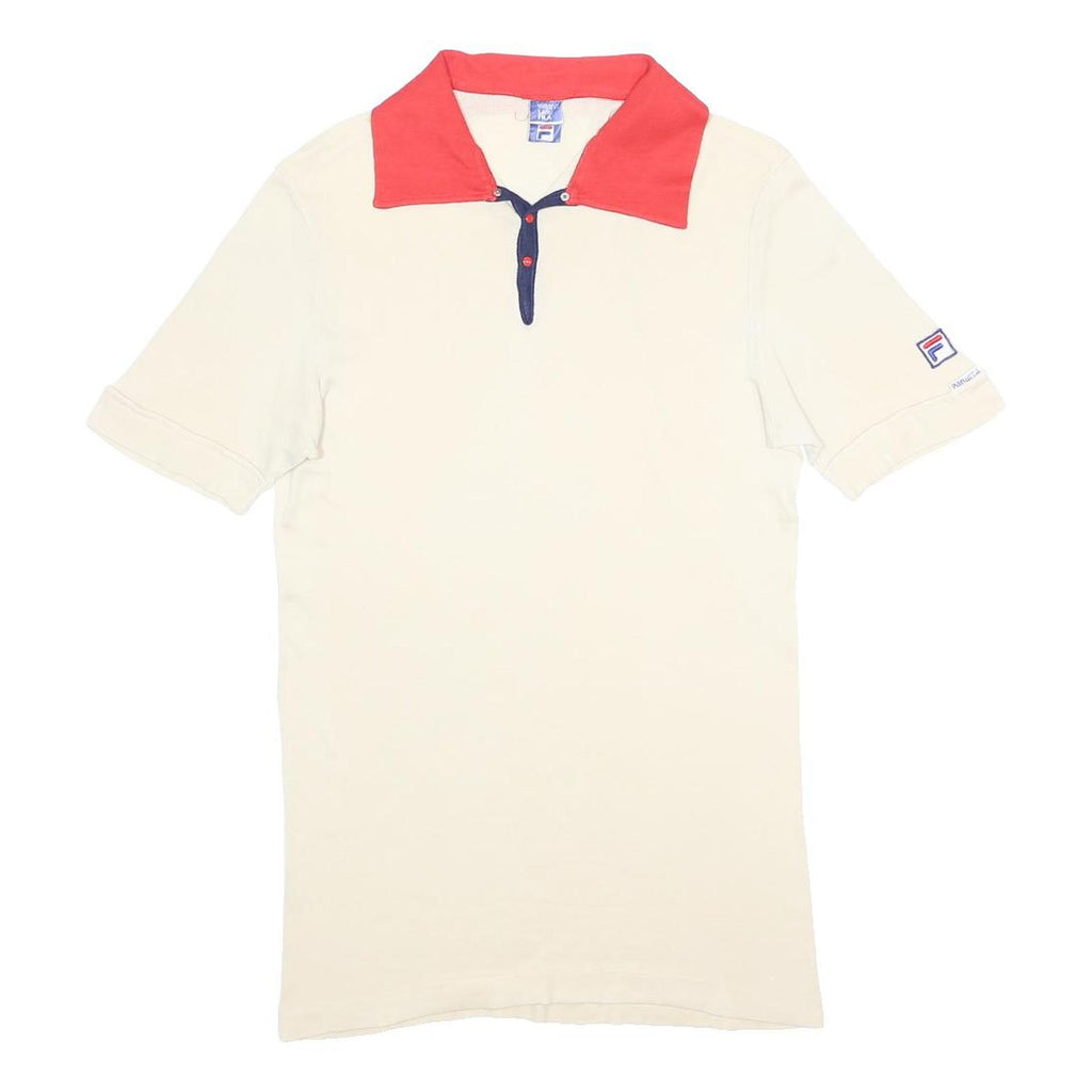 FILA Womens Cream & Red Polo Shirt XS Cotton Blend Short Sleeve Basic