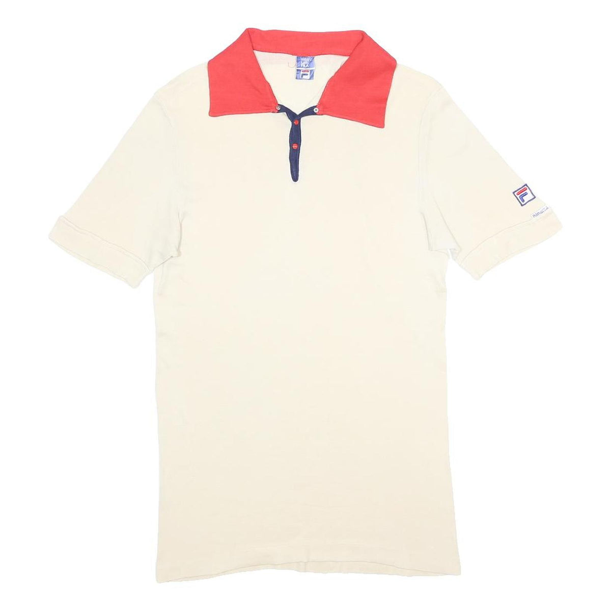 FILA Womens Cream & Red Polo Shirt XS Cotton Blend Short Sleeve Basic