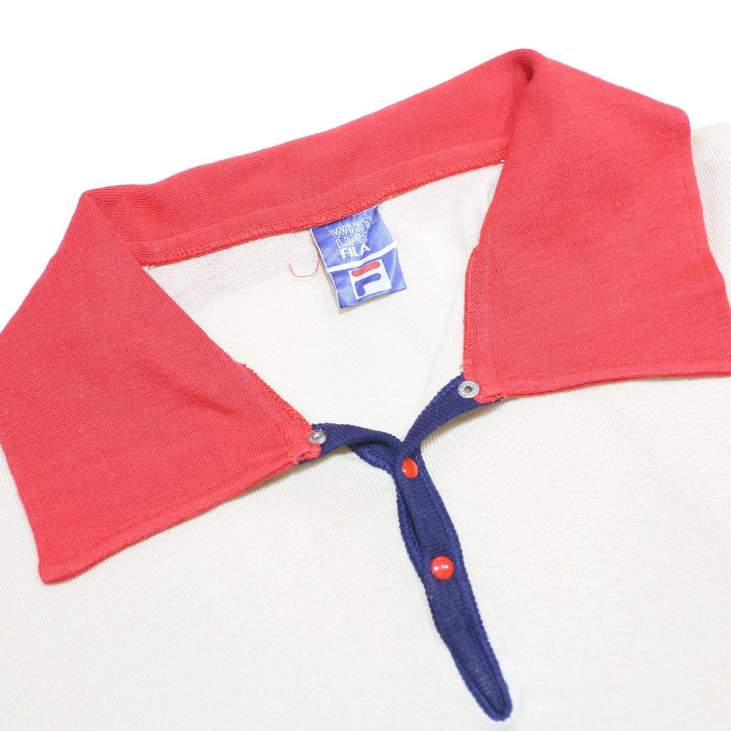 FILA Womens Cream & Red Polo Shirt XS Cotton Blend Short Sleeve Basic