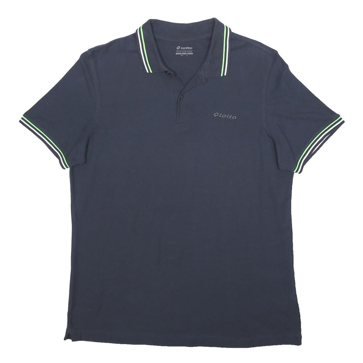 LOTTO Mens Navy Blue & Green Short Sleeve Polo Shirt 2XL Cotton Casual