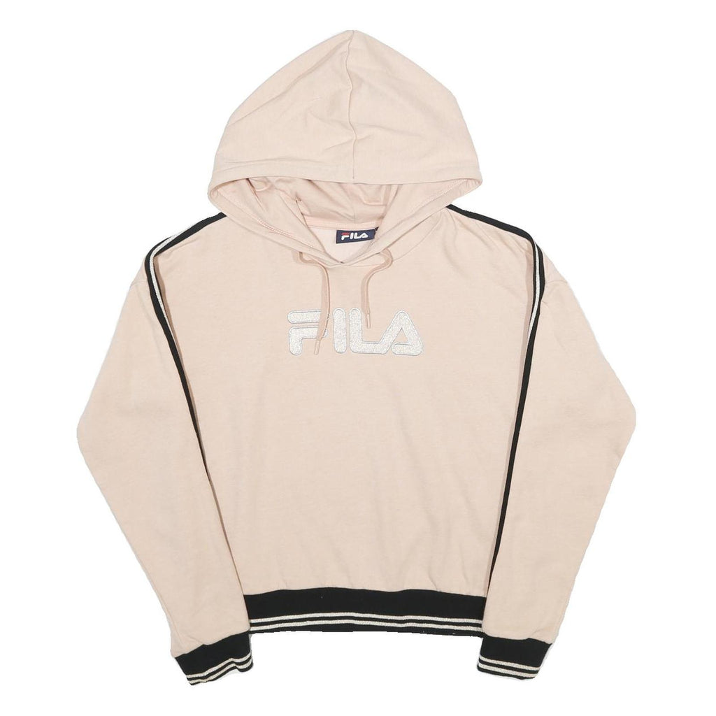 FILA Womens Beige & Black Hooded Pullover S Cotton Blend Hoodie
