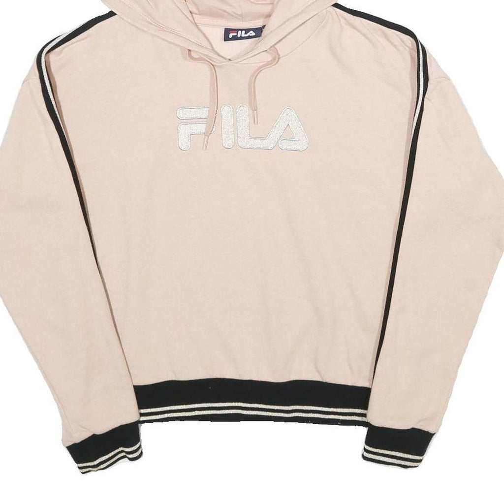 FILA Womens Beige & Black Hooded Pullover S Cotton Blend Hoodie