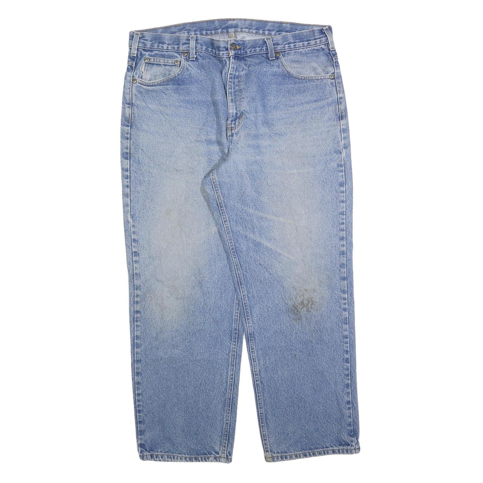 CARHARTT Mens Relaxed Cotton Blend Denim Light Blue Jeans W40 L30 Workwear Zip