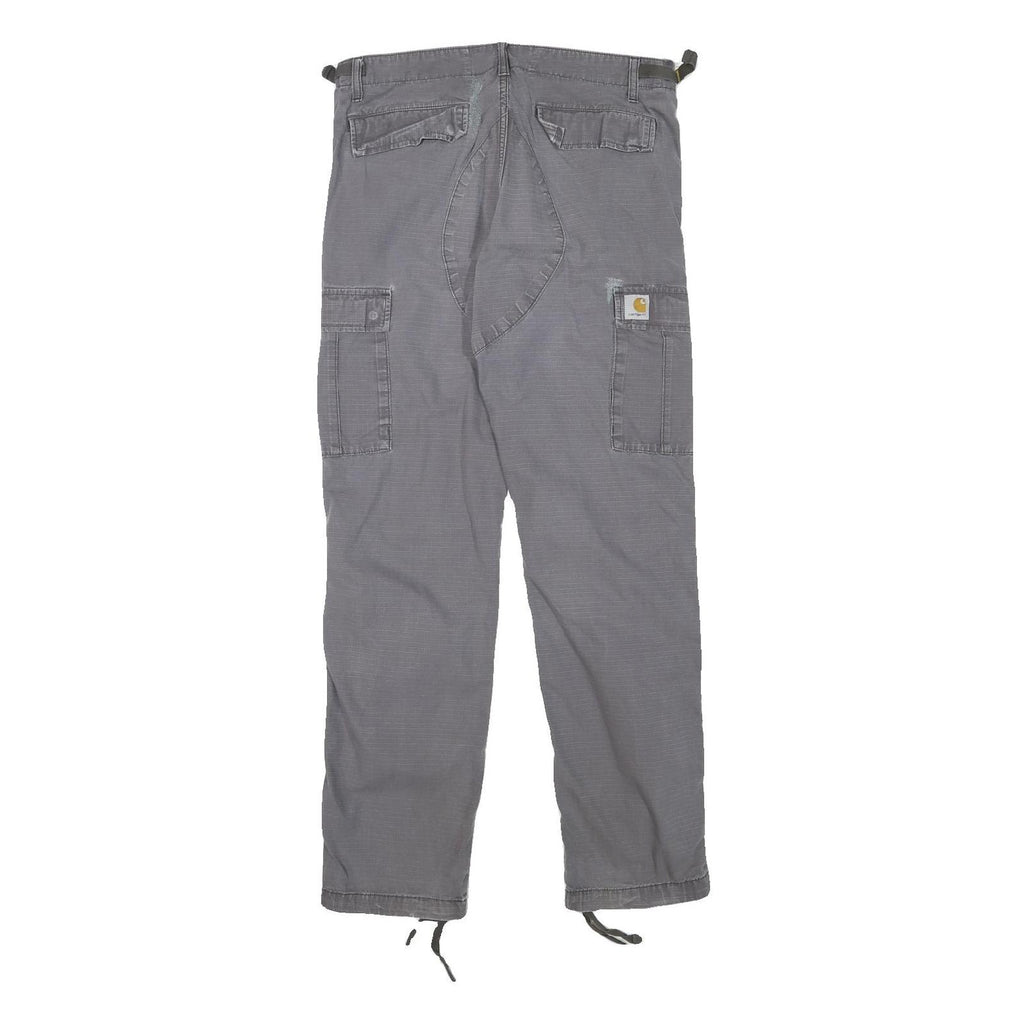 CARHARTT Mens Cotton Blend Grey Regular Cargo Trousers W32 L30 Workwear Zip