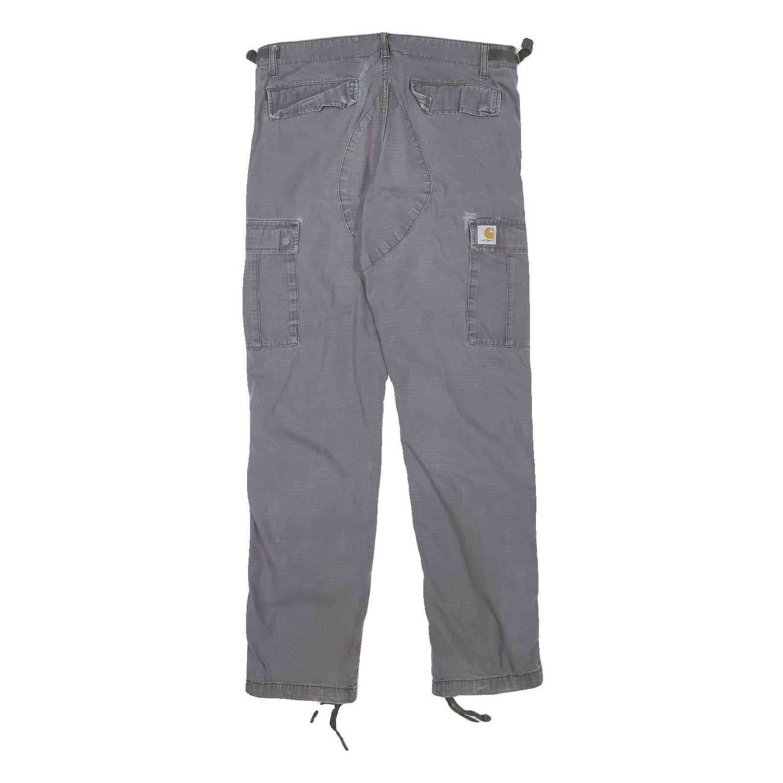 CARHARTT Mens Cotton Blend Grey Regular Cargo Trousers W32 L30 Workwear Zip