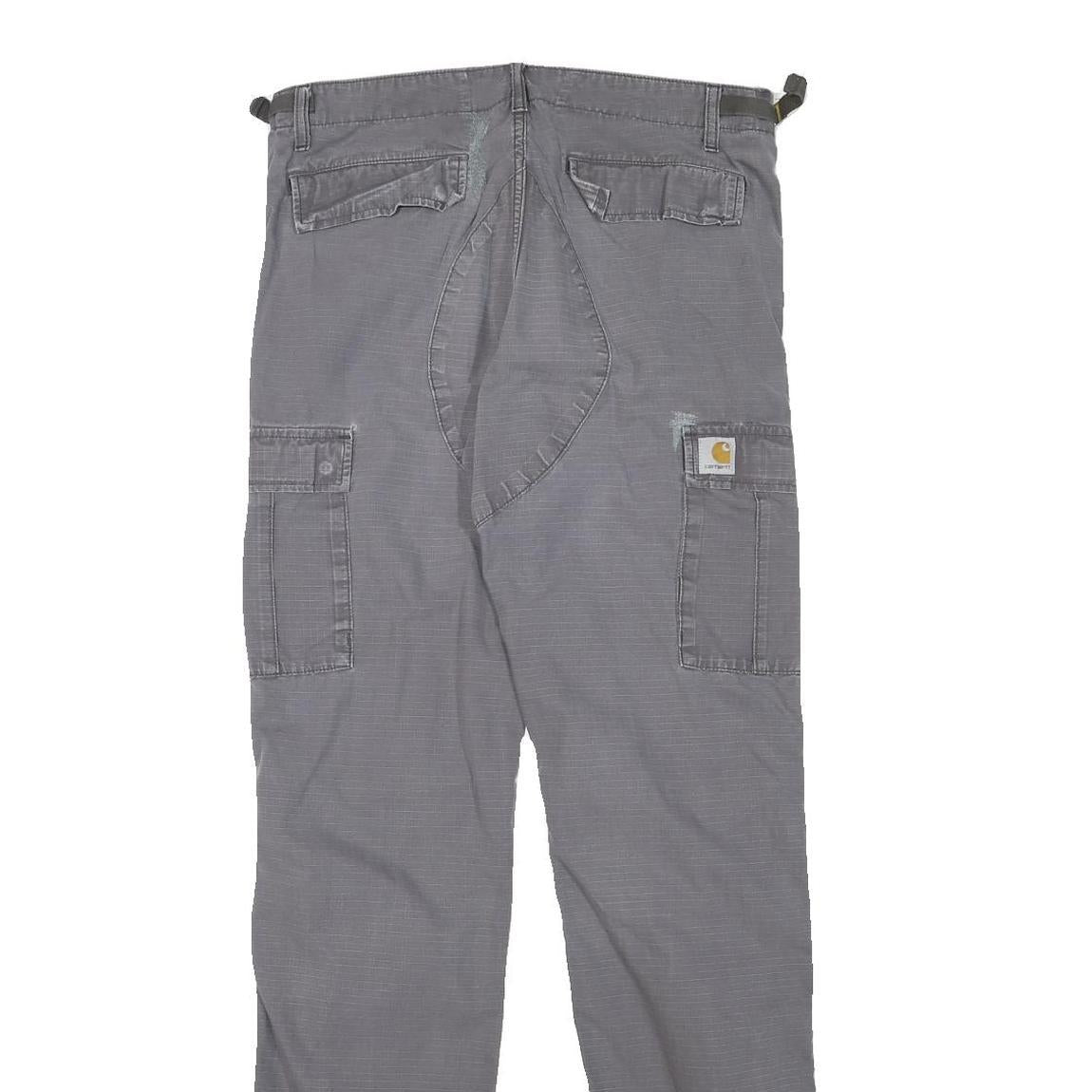 CARHARTT Mens Cotton Blend Grey Regular Cargo Trousers W32 L30 Workwear Zip