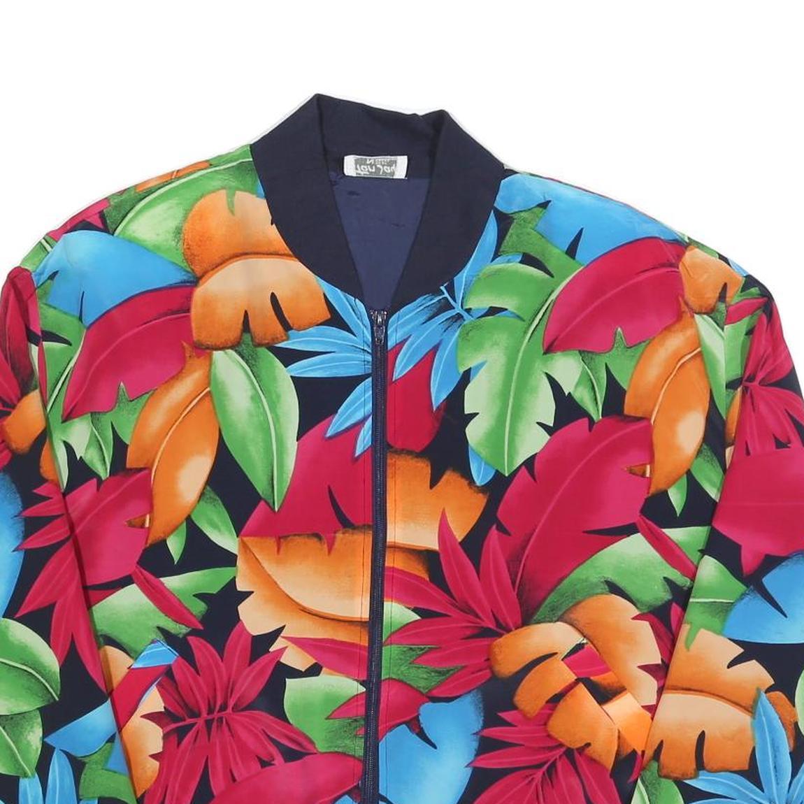 TAN JAYS Womens Black Tropical Print Jacket M Polyester Zip Bomber Lightweight