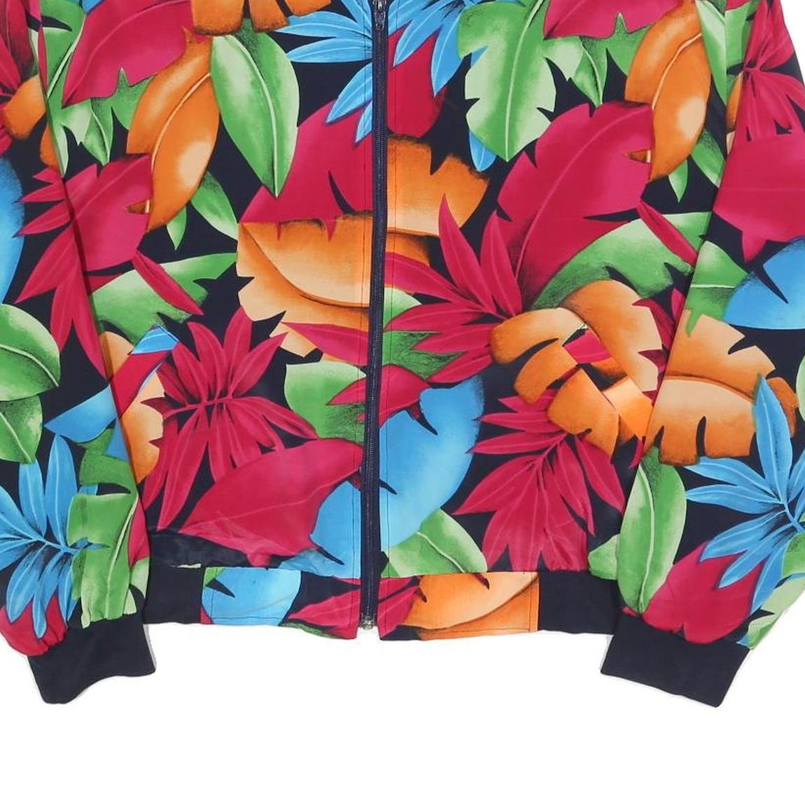 TAN JAYS Womens Black Tropical Print Jacket M Polyester Zip Bomber Lightweight