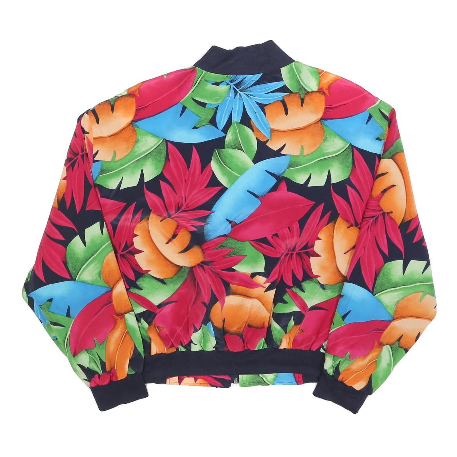 TAN JAYS Womens Black Tropical Print Jacket M Polyester Zip Bomber Lightweight