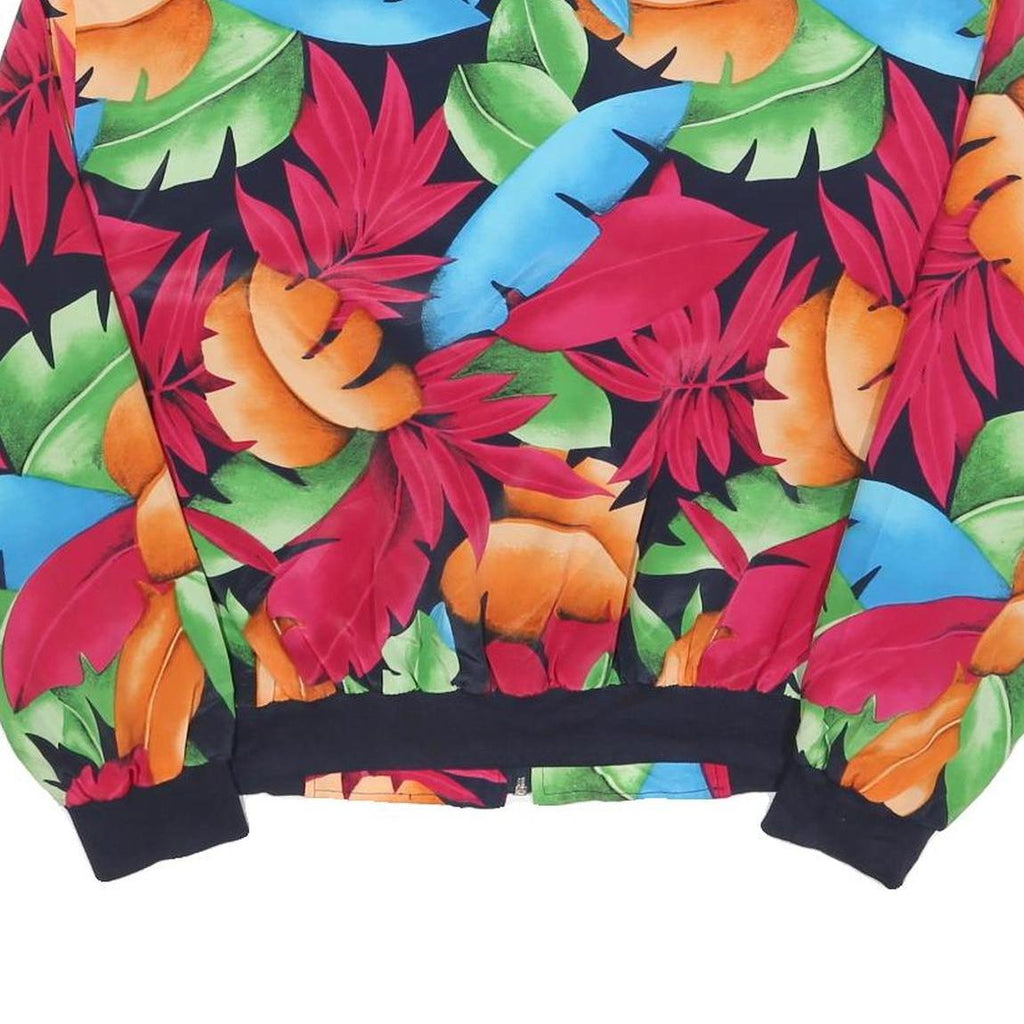 TAN JAYS Womens Black Tropical Print Jacket M Polyester Zip Bomber Lightweight