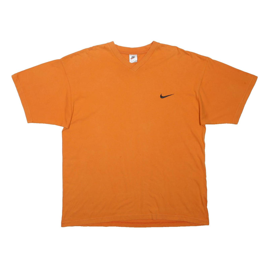 NIKE Mens Orange V-Neck T-Shirt XL Cotton Blend Casual Sportswear