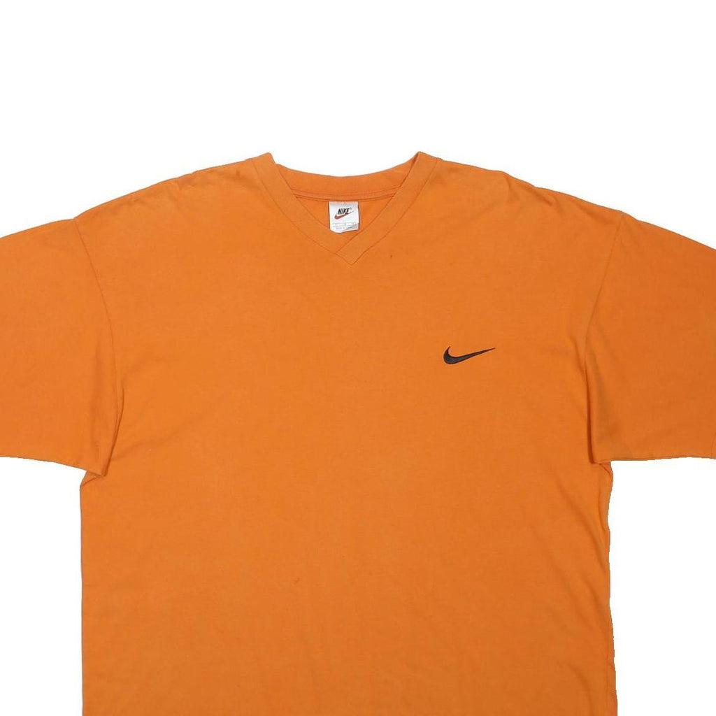 NIKE Mens Orange V-Neck T-Shirt XL Cotton Blend Casual Sportswear