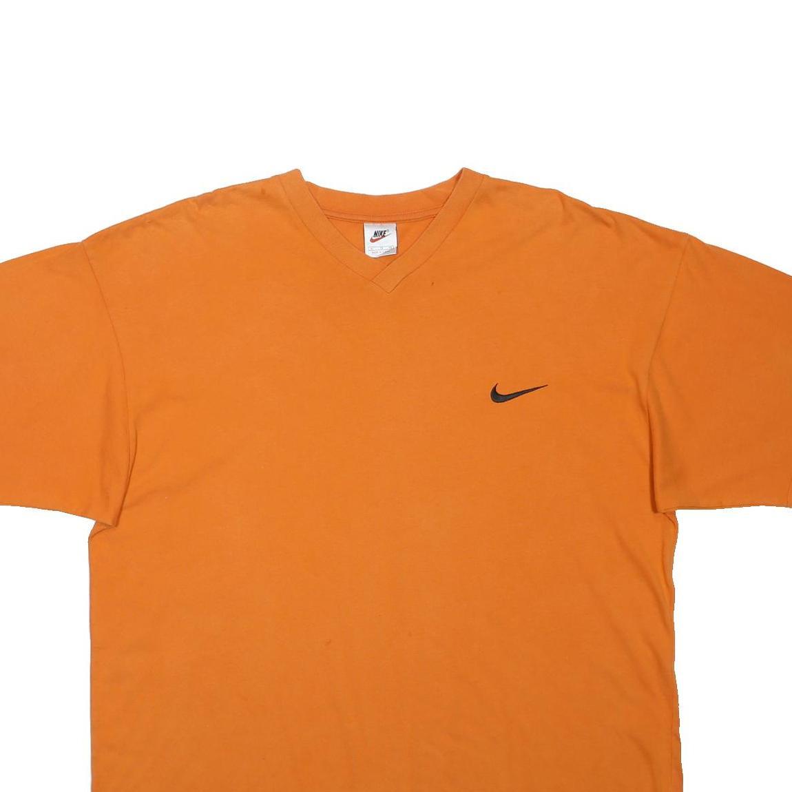 NIKE Mens Orange V-Neck T-Shirt XL Cotton Blend Casual Sportswear