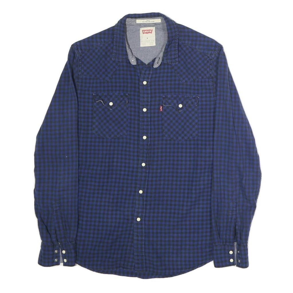 LEVI'S Mens Blue & Black Check Shirt M Long Sleeve Casual Cotton Classic