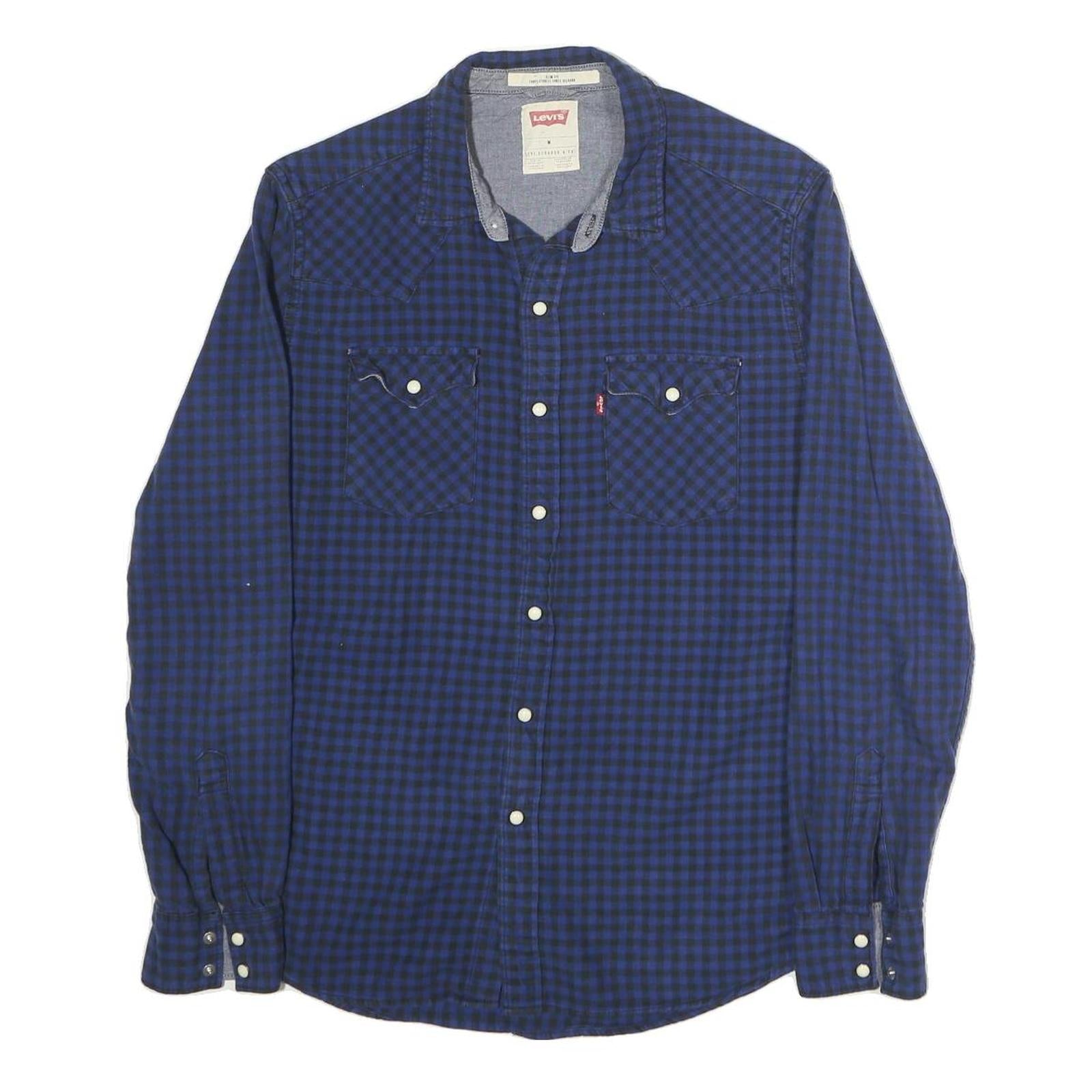 LEVI'S Mens Blue & Black Check Shirt M Long Sleeve Casual Cotton Classic