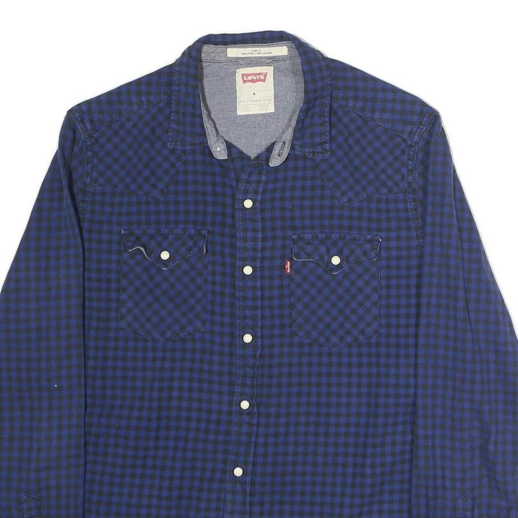 LEVI'S Mens Blue & Black Check Shirt M Long Sleeve Casual Cotton Classic