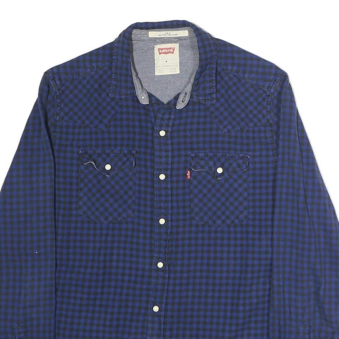 LEVI'S Mens Blue & Black Check Shirt M Long Sleeve Casual Cotton Classic