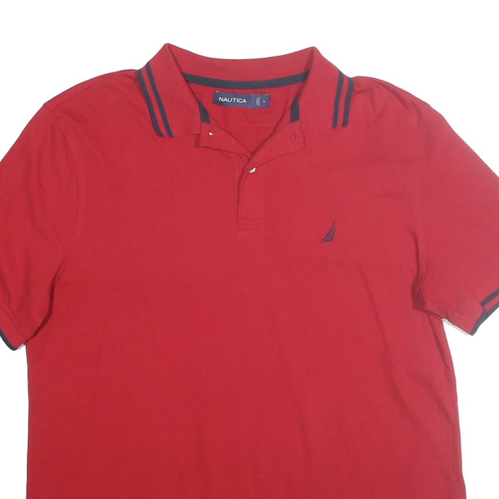 NAUTICA Mens Red & Navy Short Sleeve Basic Polo Shirt L Cotton Blend