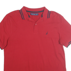 NAUTICA Mens Red & Navy Short Sleeve Basic Polo Shirt L Cotton Blend