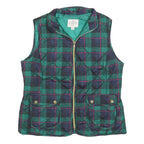 ST JOHNS BAY Womens Green & Blue Tartan Quilted Waistcoat M Polyester Blend Zip