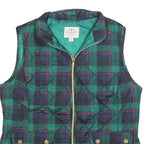 ST JOHNS BAY Womens Green & Blue Tartan Quilted Waistcoat M Polyester Blend Zip