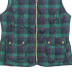 ST JOHNS BAY Womens Green & Blue Tartan Quilted Waistcoat M Polyester Blend Zip