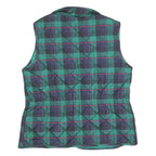 ST JOHNS BAY Womens Green & Blue Tartan Quilted Waistcoat M Polyester Blend Zip