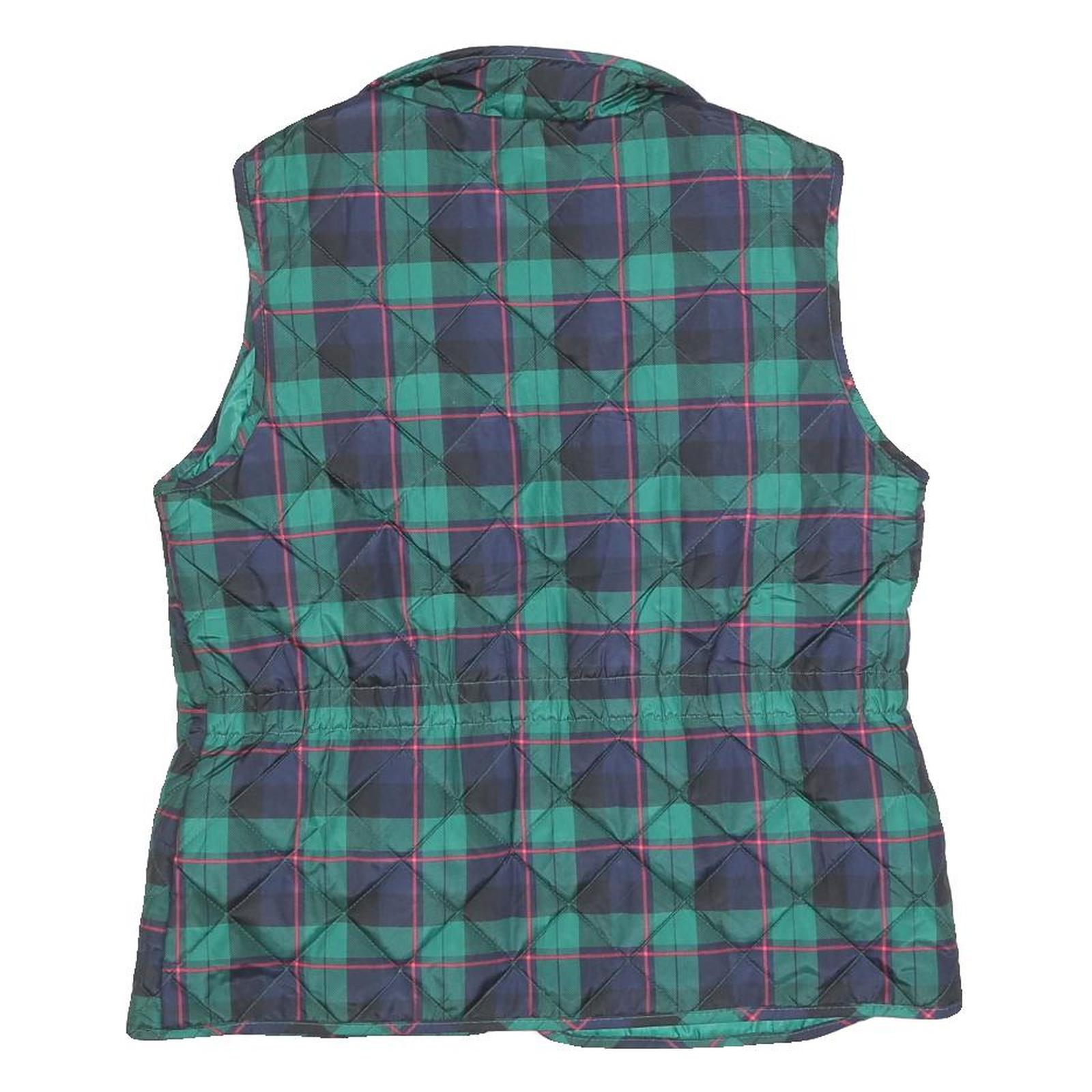 ST JOHNS BAY Womens Green & Blue Tartan Quilted Waistcoat M Polyester Blend Zip