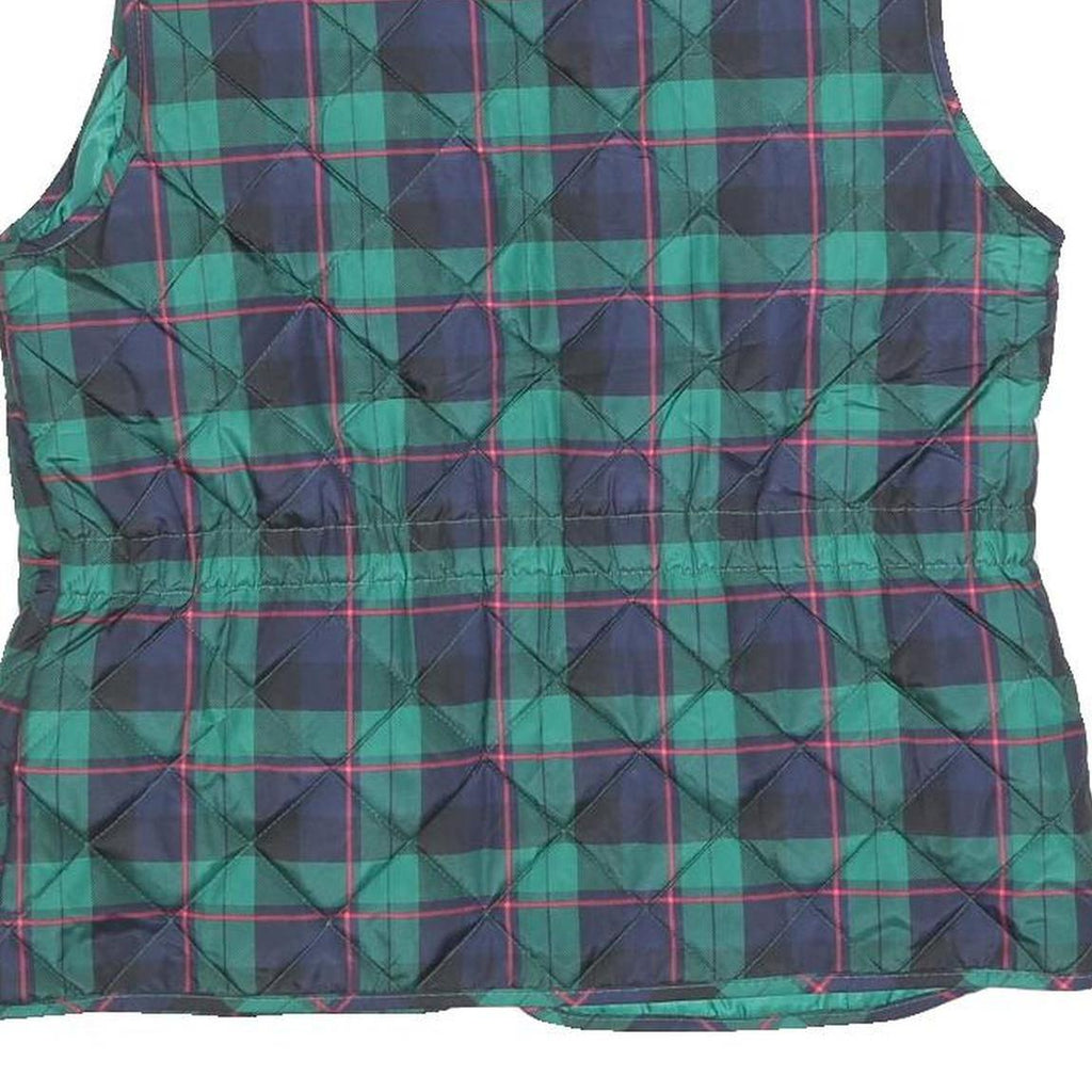 ST JOHNS BAY Womens Green & Blue Tartan Quilted Waistcoat M Polyester Blend Zip