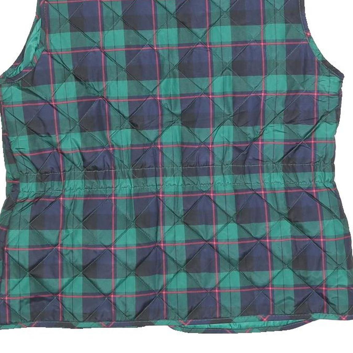 ST JOHNS BAY Womens Green & Blue Tartan Quilted Waistcoat M Polyester Blend Zip