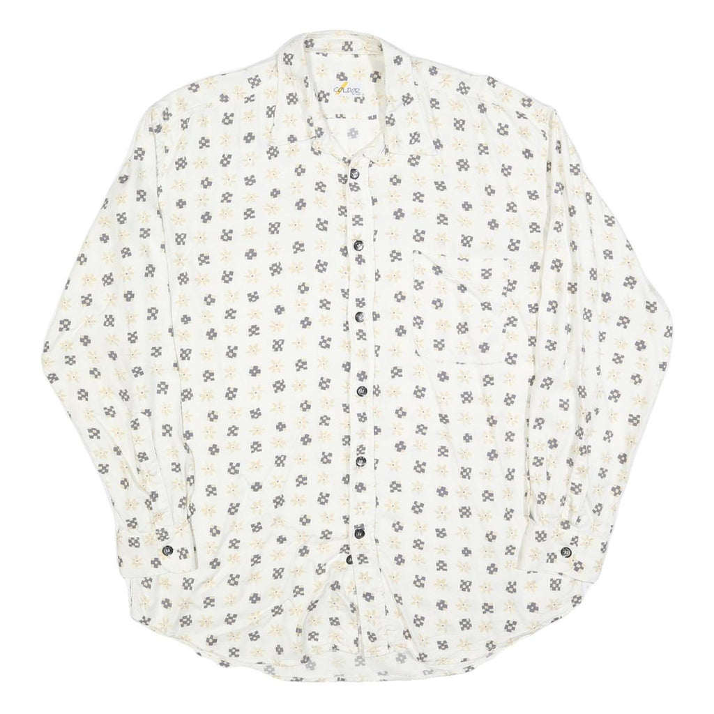 COLDOR Mens White & Grey Patterned Shirt XL Cotton Blend Long Sleeve Casual