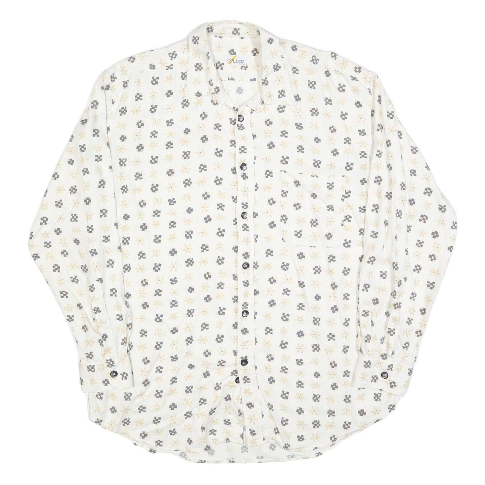 COLDOR Mens White & Grey Patterned Shirt XL Cotton Blend Long Sleeve Casual