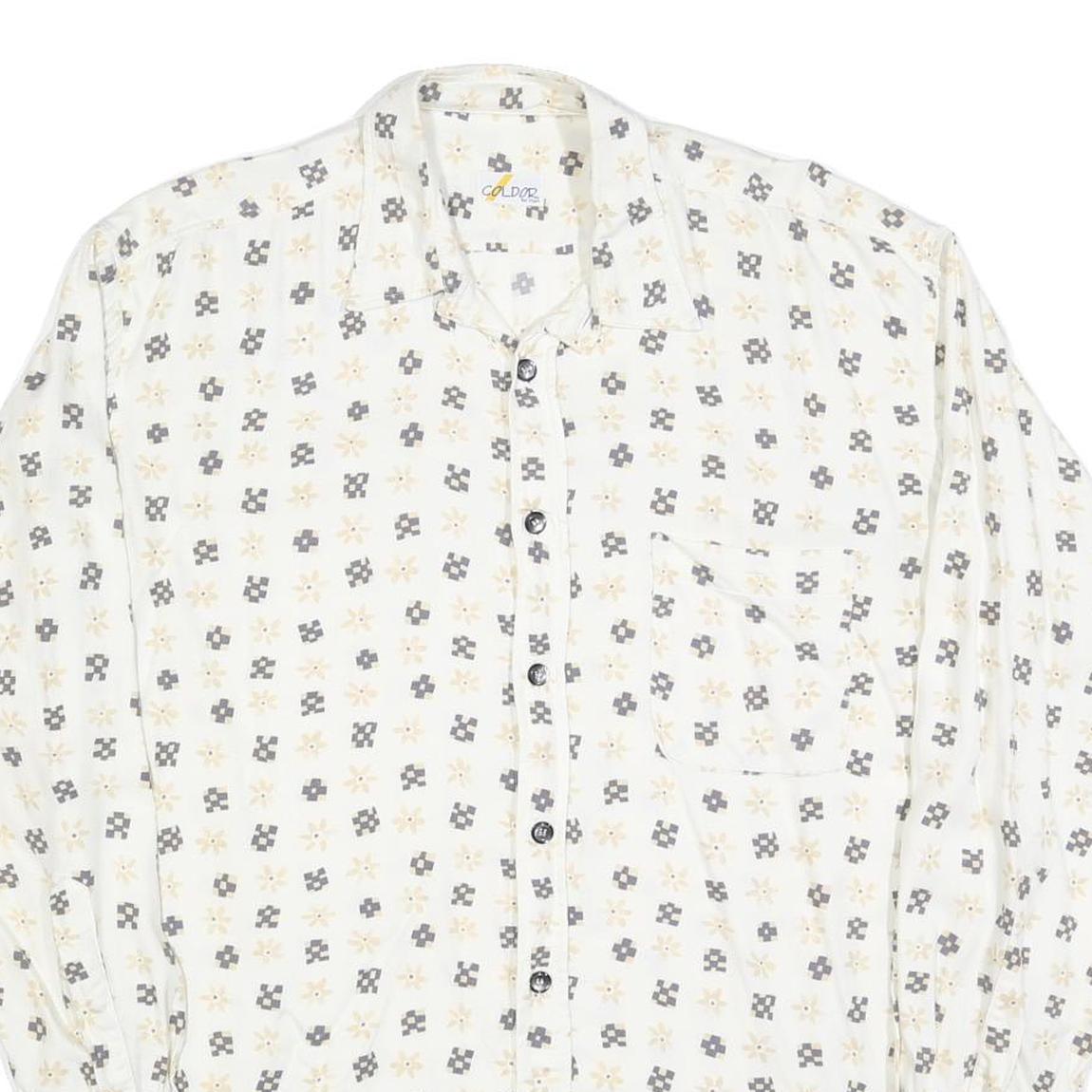 COLDOR Mens White & Grey Patterned Shirt XL Cotton Blend Long Sleeve Casual