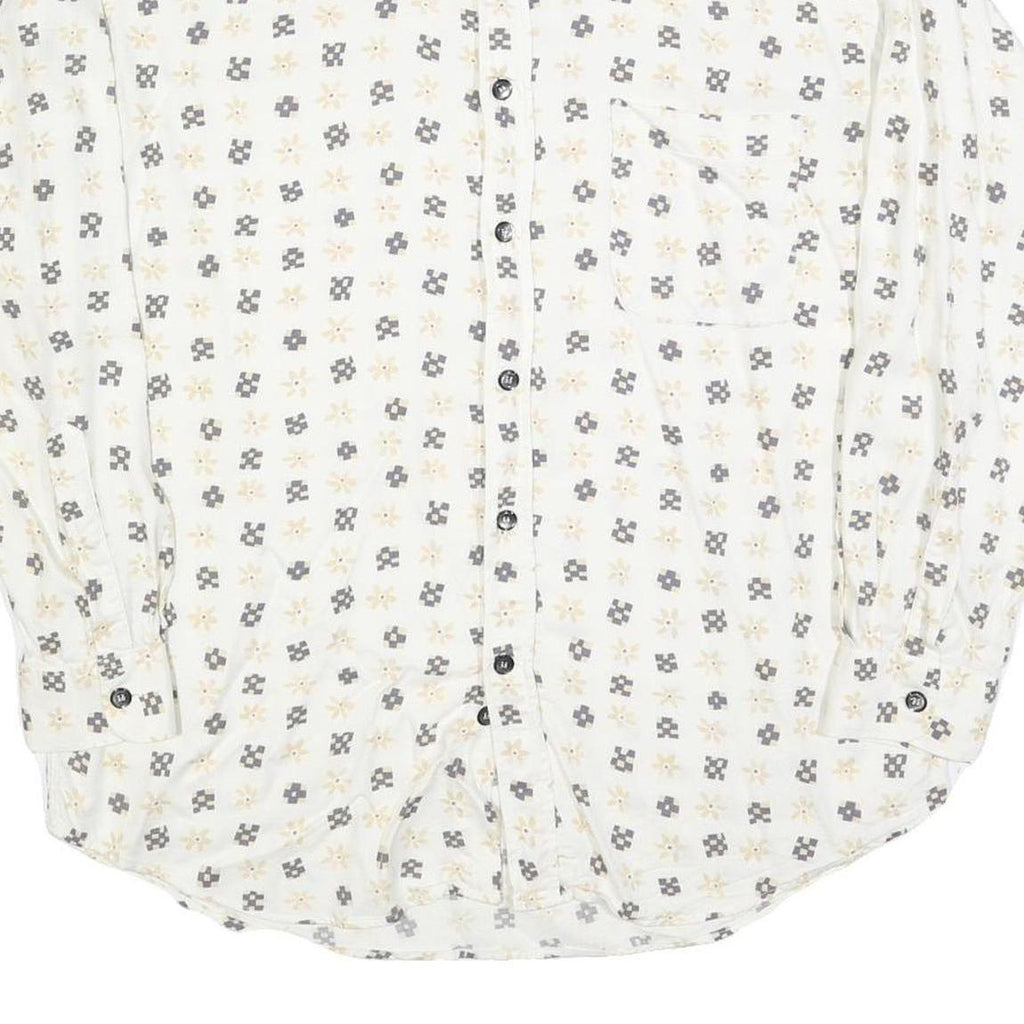 COLDOR Mens White & Grey Patterned Shirt XL Cotton Blend Long Sleeve Casual