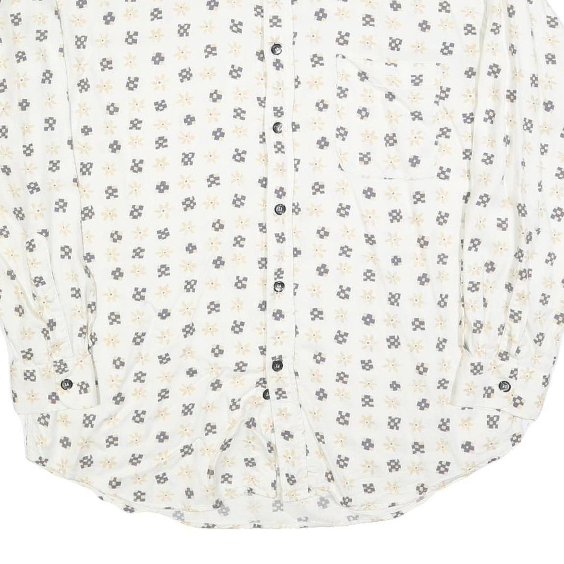 COLDOR Mens White & Grey Patterned Shirt XL Cotton Blend Long Sleeve Casual