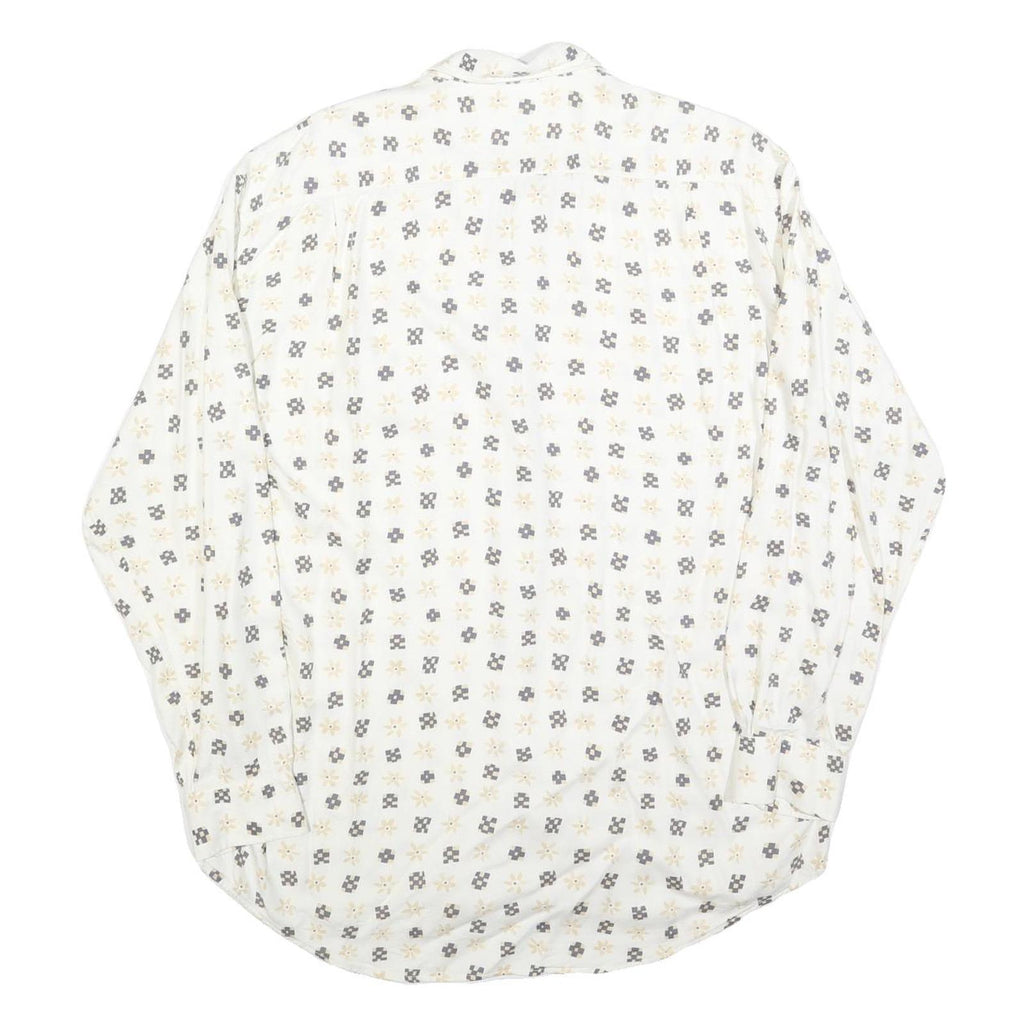 COLDOR Mens White & Grey Patterned Shirt XL Cotton Blend Long Sleeve Casual