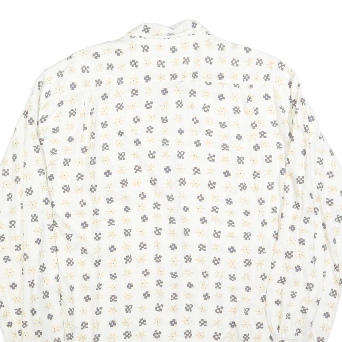 COLDOR Mens White & Grey Patterned Shirt XL Cotton Blend Long Sleeve Casual