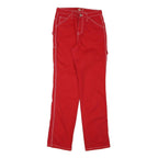 DICKIES Womens Cotton Blend Red Slim Trousers W26 L32 Workwear Utility Zip