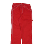 DICKIES Womens Cotton Blend Red Slim Trousers W26 L32 Workwear Utility Zip