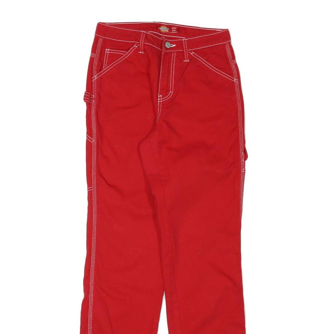DICKIES Womens Cotton Blend Red Slim Trousers W26 L32 Workwear Utility Zip