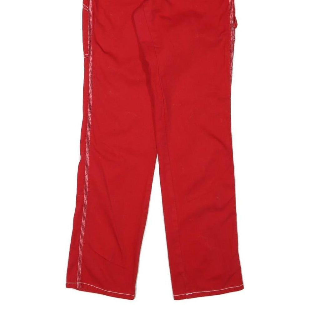 DICKIES Womens Cotton Blend Red Slim Trousers W26 L32 Workwear Utility Zip