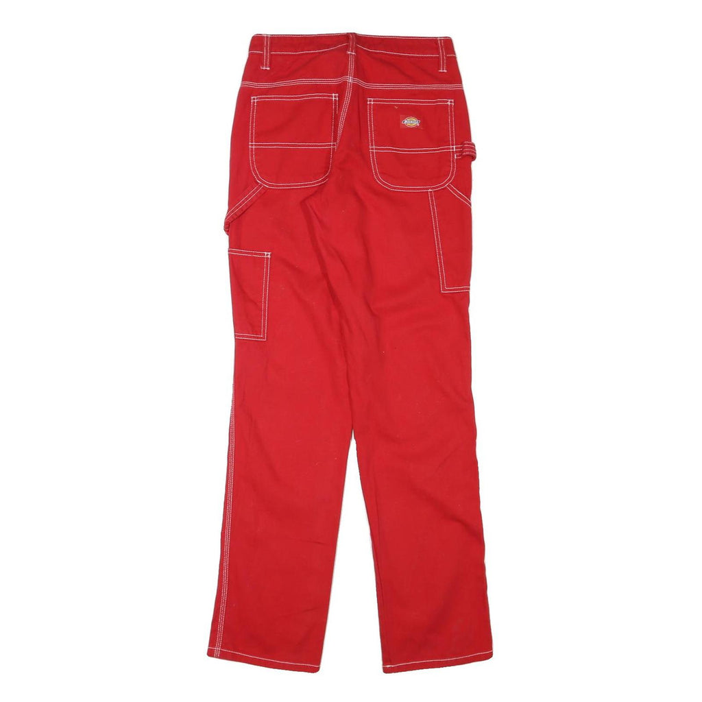 DICKIES Womens Cotton Blend Red Slim Trousers W26 L32 Workwear Utility Zip
