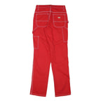 DICKIES Womens Cotton Blend Red Slim Trousers W26 L32 Workwear Utility Zip