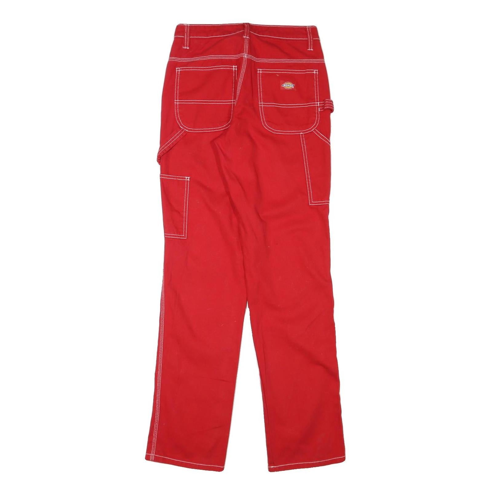 DICKIES Womens Cotton Blend Red Slim Trousers W26 L32 Workwear Utility Zip