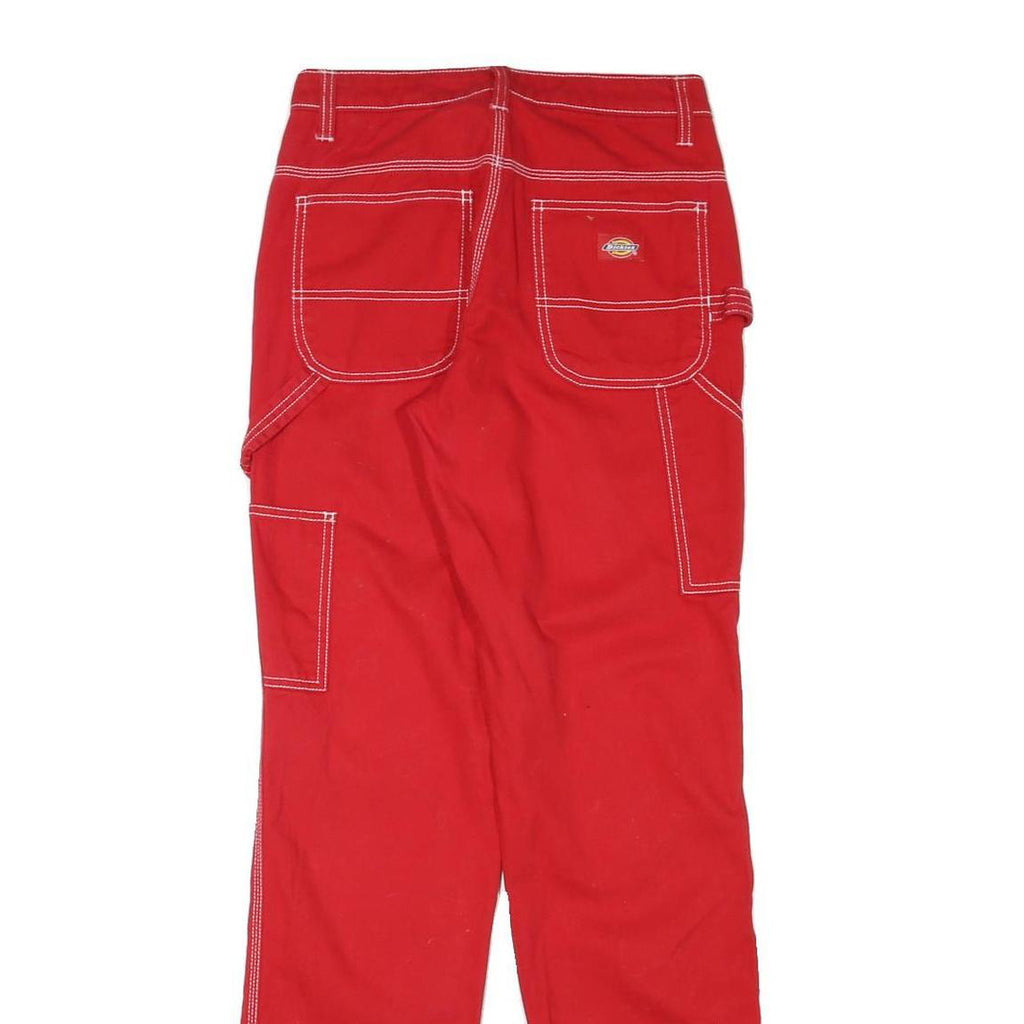 DICKIES Womens Cotton Blend Red Slim Trousers W26 L32 Workwear Utility Zip