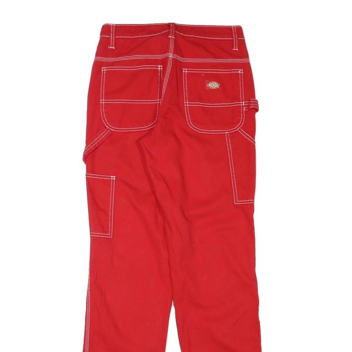 DICKIES Womens Cotton Blend Red Slim Trousers W26 L32 Workwear Utility Zip