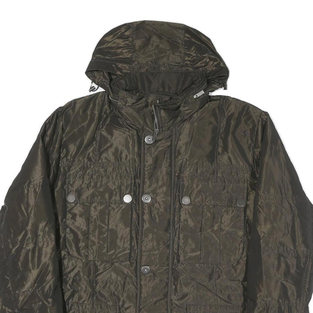 TOMMY HILFIGER Mens Dark Green Jacket L Polyester Blend Plain Hooded Zip Pockets